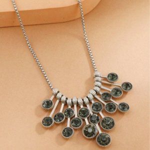 Black Rhinestone Silver Necklace